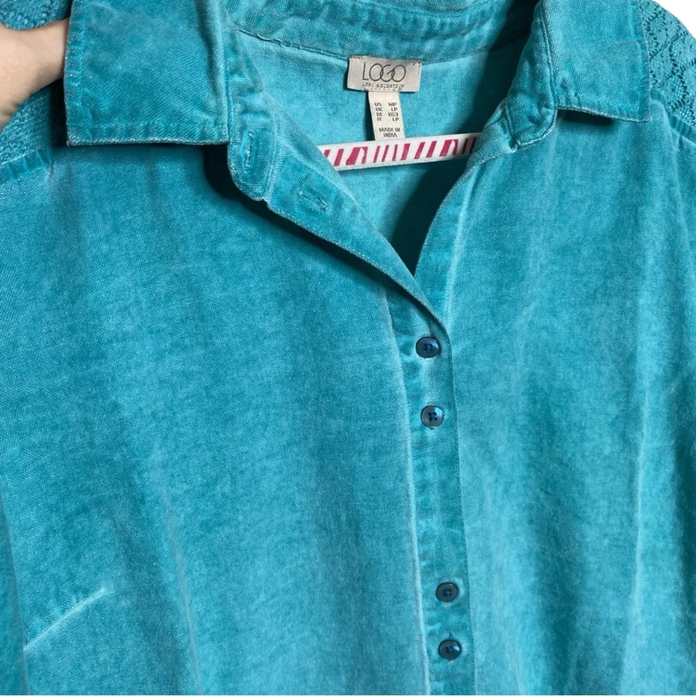 LOGO by Lori Goldstein Teal Button-Down Midi Dress - Picture 10 of 10